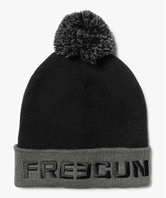 GEMO Bonnet garçon en maille à pompon et revers - Freegun Noir