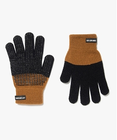 gants garcon bicolores avec picots antiderapants marron vifI422701_1
