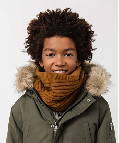 echarpe garcon forme snood en maille cotelee avec doublure sherpa orangeI423101_1