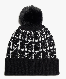 GEMO Bonnet femme en maille brillante avec pompon Noir