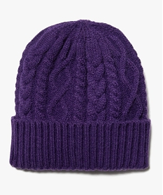 GEMO Bonnet femme en grosse maille torsadée Violet