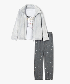 GEMO Ensemble nuit fille avec veste peluche tee-shirt et pantalon imprimé Gris