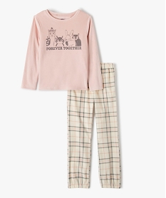 GEMO Pyjama fille chaud imprimé animaux et carreaux Rose