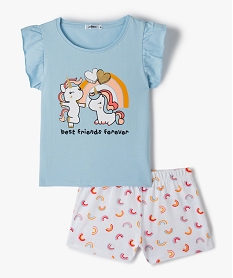GEMO Pyjashort fille à motifs licornes et manches volantées Bleu