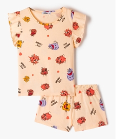 GEMO Pyjashort fille à motifs monstres fantaisie et manches volantées Imprimé