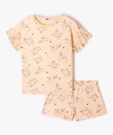 GEMO Pyjashort fille à motifs licornes avec manches à volants Imprimé