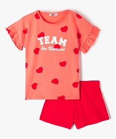 GEMO Pyjashort fille à motifs cœurs avec manches à volants Rose