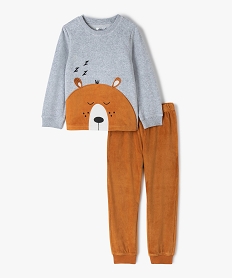 GEMO Pyjama garçon en velours bicolore à motif ours Gris