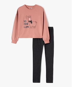 GEMO Pyjama fille bicolore avec motif lama rose standard