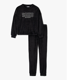 GEMO Pyjama fille en velours extensible avec inscription brodée kaki vif