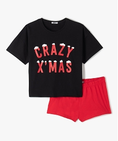 GEMO Pyjashort de Noël fille bicolore avec motif sur l’avant kaki vif