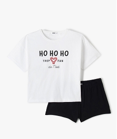 GEMO Pyjashort de Noël fille bicolore avec motif sur l’avant blanc vif