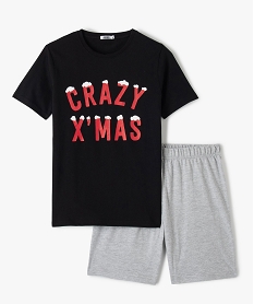 GEMO Pyjashort de Noël garçon bicolore à message kaki vif