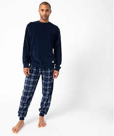 GEMO Pyjama homme chaud et douillet avec bas à carreaux Bleu