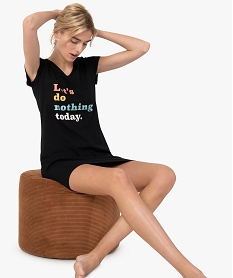 GEMO Chemise de nuit imprimée à manches courtes femme noir chine