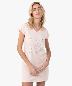 GEMO Chemise de nuit imprimée à manches courtes femme Rose