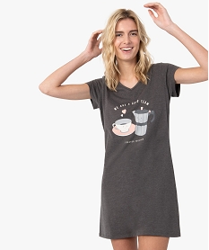 GEMO Chemise de nuit imprimée à manches courtes femme gris vif