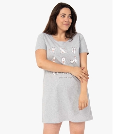 GEMO Chemise de nuit à manches courtes avec motifs femme grande taille Gris