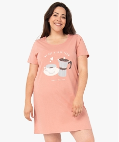 GEMO Chemise de nuit à manches courtes avec motifs femme grande taille Rose