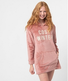 GEMO Chemise de nuit femme en maille peluche Rose