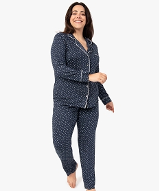 GEMO Pyjama femme grande taille deux pièces : chemise et pantalon kaki fonce