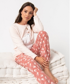 GEMO Pyjama chaud en maille peluche douillette femme Imprimé