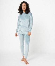 GEMO Pyjama femme en velours avec sweat à capuche Bleu