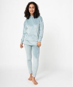 GEMO Pyjama femme en velours avec sweat à capuche bleu standard