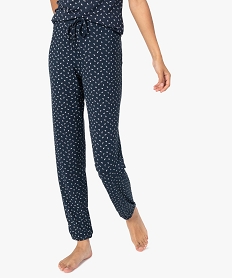 GEMO Pantalon de pyjama femme en maille fine avec bas resserré Bleu