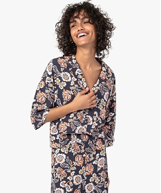 haut de pyjama femme forme chemise a motifs fleuris multicolore hauts de pyjamaI456601_1