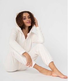 GEMO Combinaison pyjama femme en maille peluche avec capuche argente