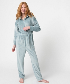 GEMO Combinaison pyjama femme en velours extensible Bleu