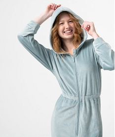 combinaison pyjama femme en velours extensible bleuI457801_2