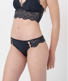 GEMO Tanga femme en microfibre et dentelle Bleu