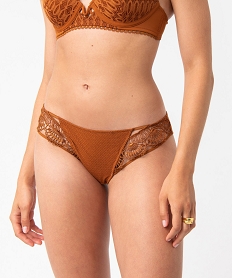 GEMO Tanga femme en dentelle Brun