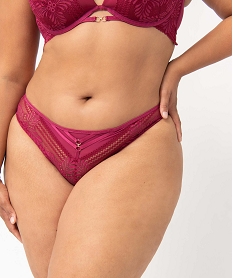 GEMO Tanga femme grande taille en dentelle et tulle Rose