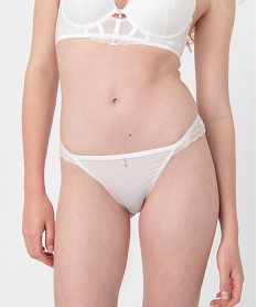 GEMO Culotte femme en microfibre et dentelle transparente argente