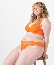 GEMO Culotte femme grande taille en dentelle et microfibre orange standard
