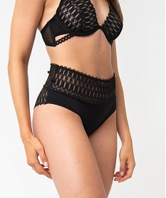 GEMO Culotte femme taille haute dentelle et microfibre kaki vif