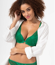 GEMO Soutien-gorge corbeille effet foulard en dentelle et satin Vert