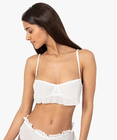 GEMO Soutien-gorge femme bandeau en voile plissé Blanc