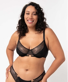 GEMO Soutien-gorge femme grande taille en dentelle pailletée Multicolore