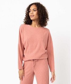 GEMO Haut de pyjama femme en maille côtelée coloris assortis