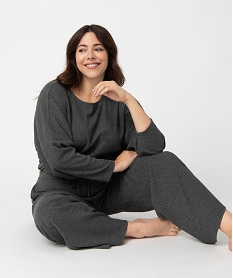 tee-shirt femme grande taille a manches chauve-souris en maille cotelee gris hauts de pyjamaI466101_1