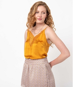 GEMO Débardeur lingerie femme avec col en dentelle jaune standard