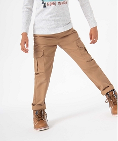 GEMO Pantalon garçon cargo à taille élastiquée marron standard