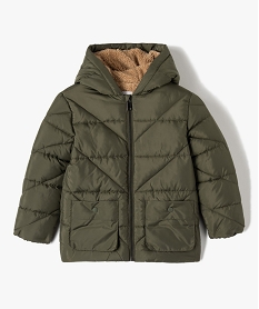 blouson garcon matelasse a capuche en matiere deperlante vert blousons et vestesI478701_1