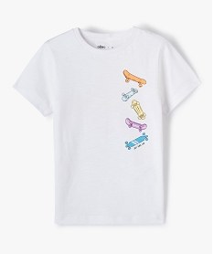 GEMO Tee-shirt garçon à manches courtes et imprimé skate fluo Blanc