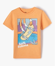 GEMO Tee-shirt garçon à manches courtes et imprimé skate fluo orange standard