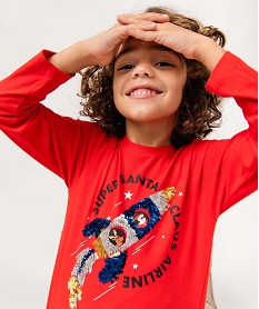 GEMO Tee-shirt de Noël garçon imprimé à sequins réversibles Rouge